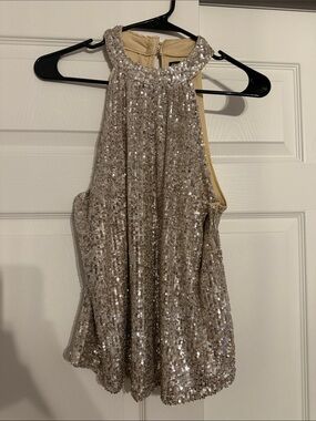 Cable & Gauge Champagne Sequin Halter Top
